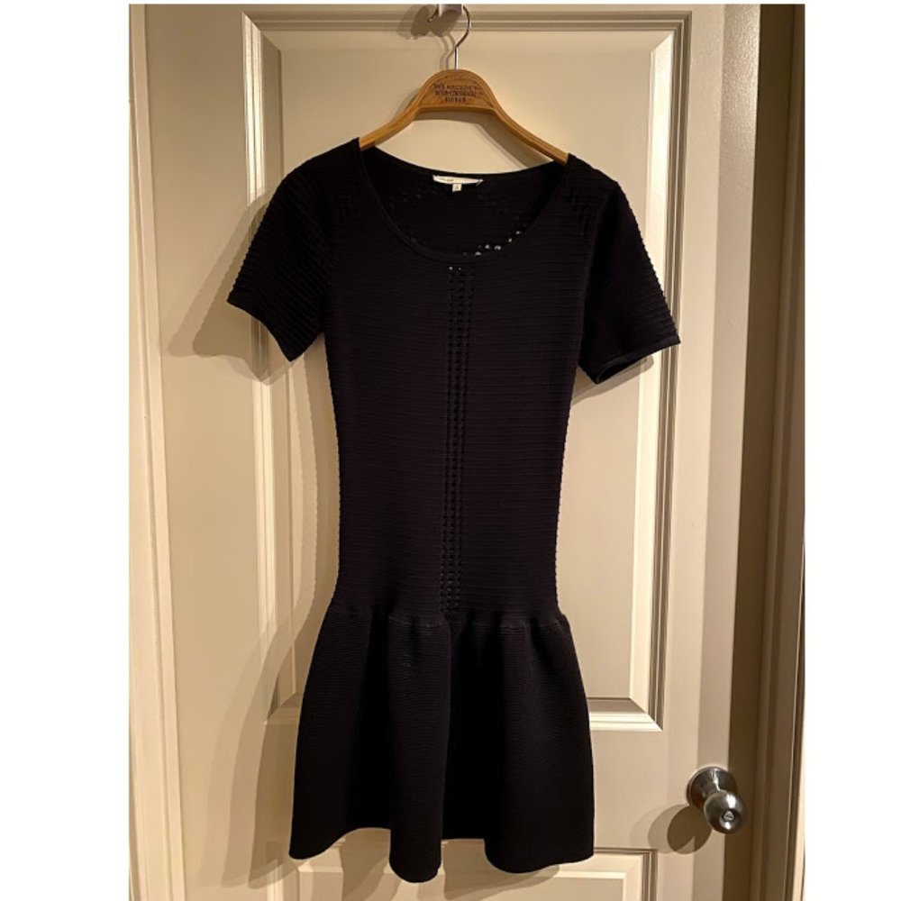 Maje Black Knit Short Sleeve Mini Dress